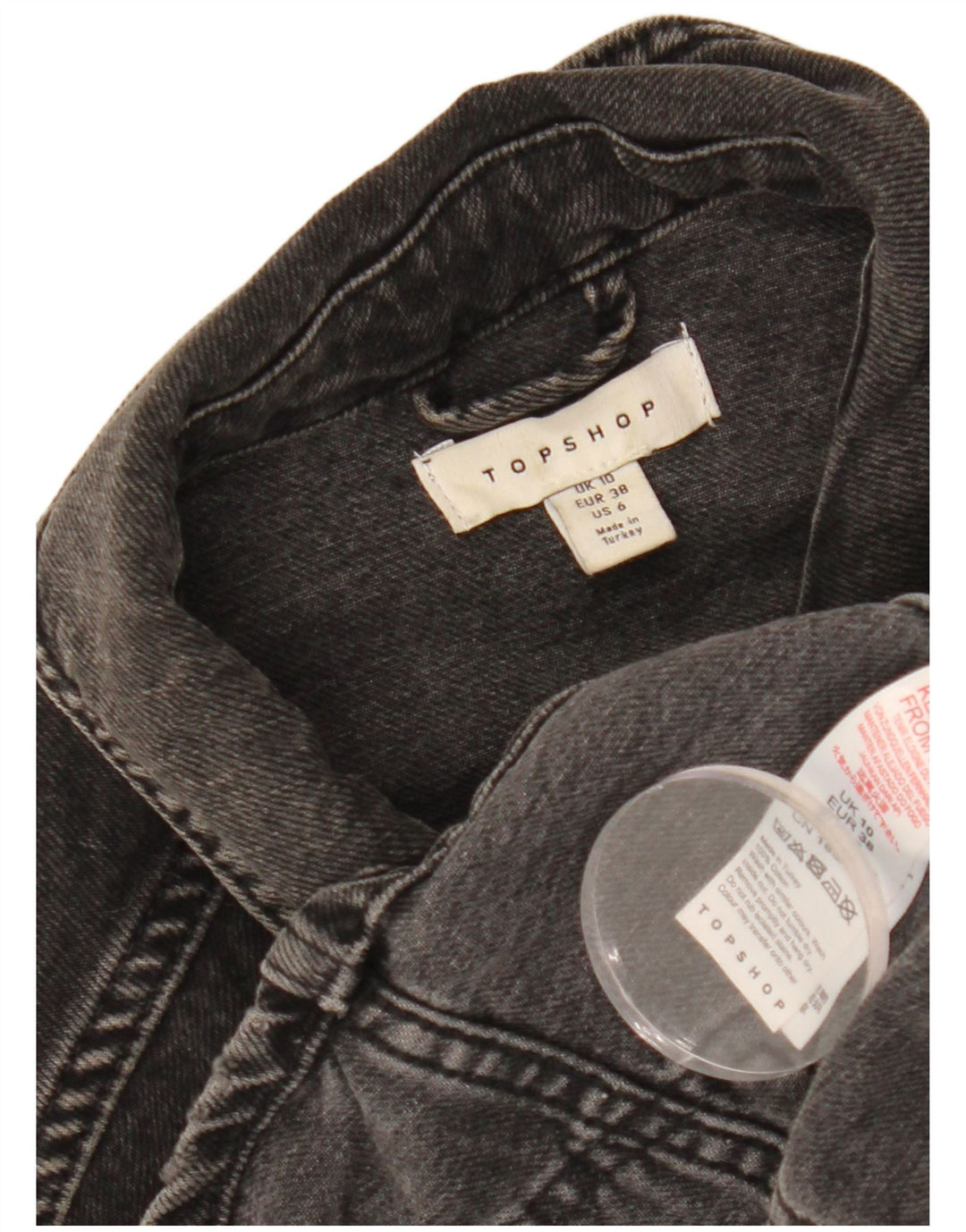 TOPSHOP Chaqueta vaquera corta de gran tamaño para mujer UK 10 Small Black Cotton