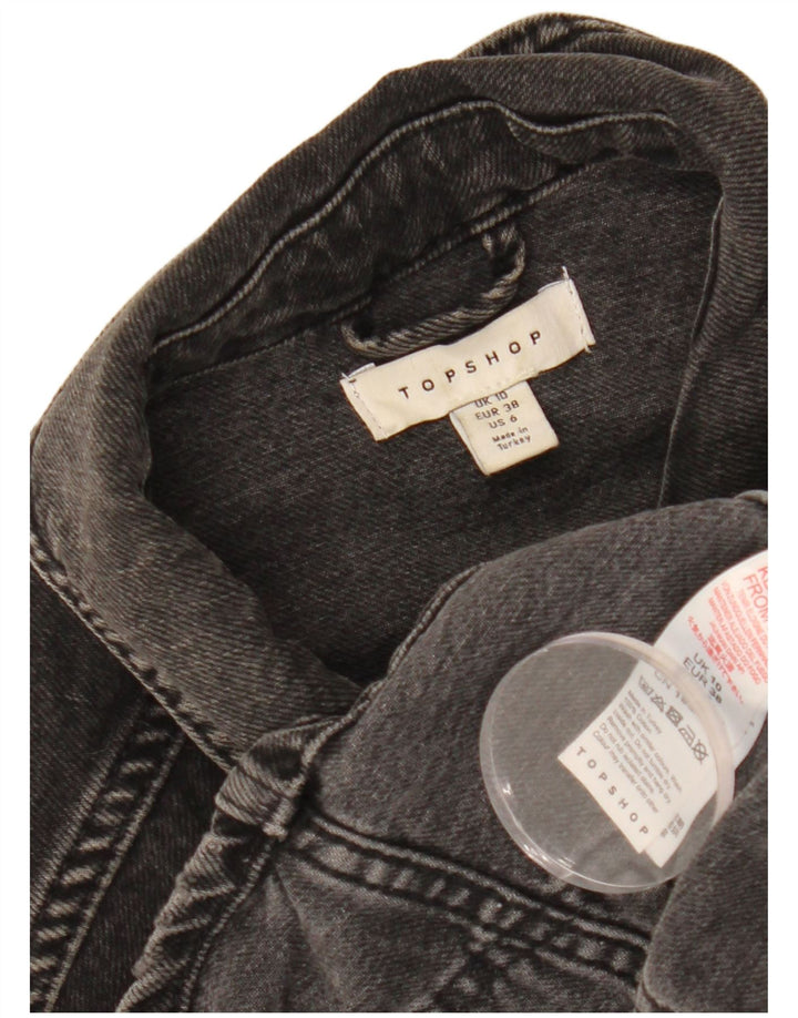 TOPSHOP Chaqueta vaquera corta de gran tamaño para mujer UK 10 Small Black Cotton