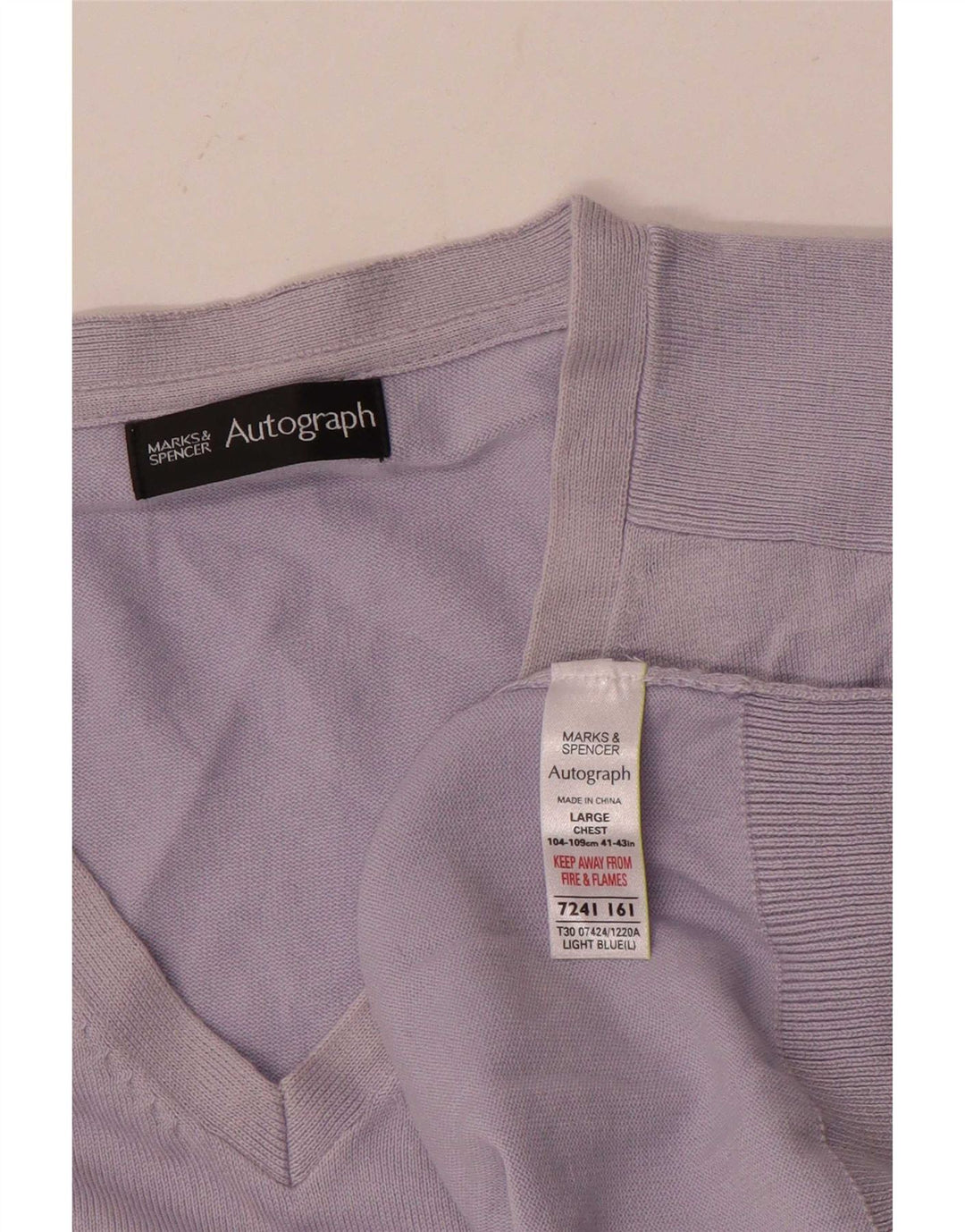 Marks & Spencer Suéter con cuello en V y autógrafo para hombre, talla grande, algodón azul