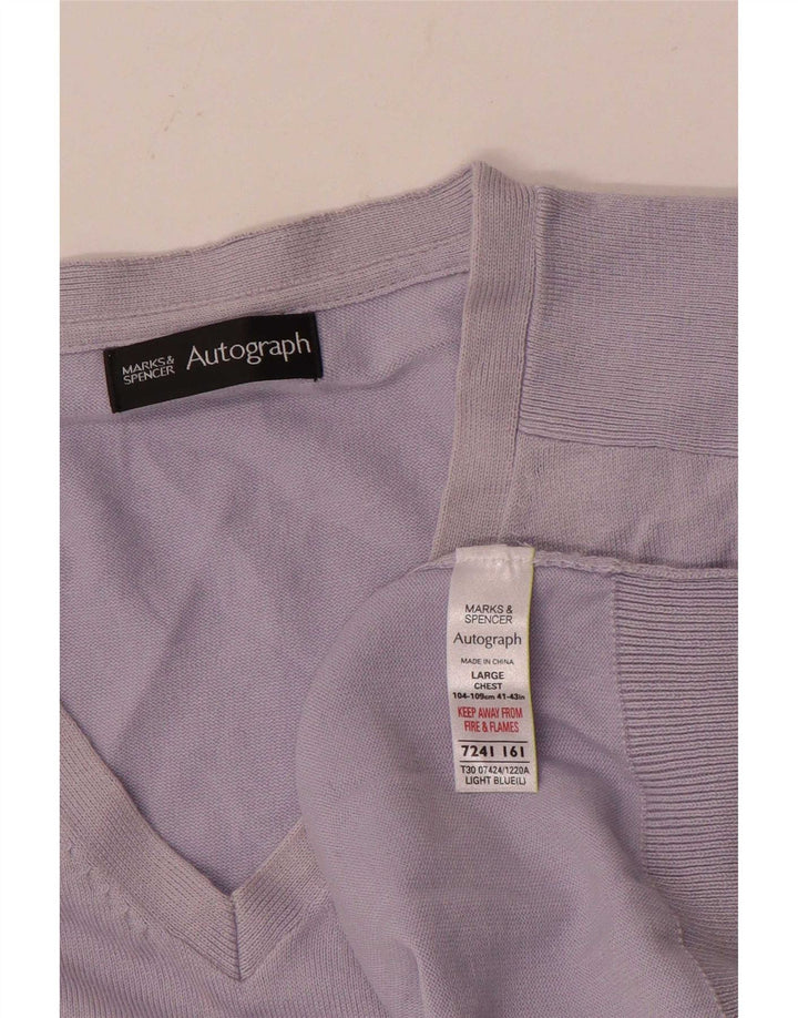 Marks & Spencer Suéter con cuello en V y autógrafo para hombre, talla grande, algodón azul