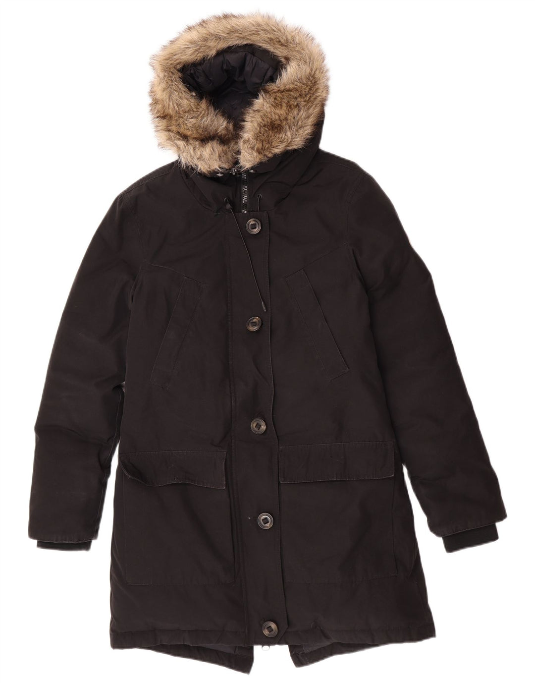 Superdry Parka con capucha para mujer, talla 40, poliéster negro pequeño