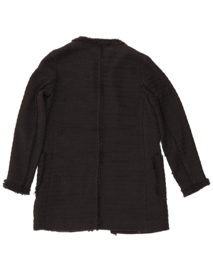 ZARA Chaqueta tipo blazer abierta larga para mujer UK 10 Small Poliéster negro
