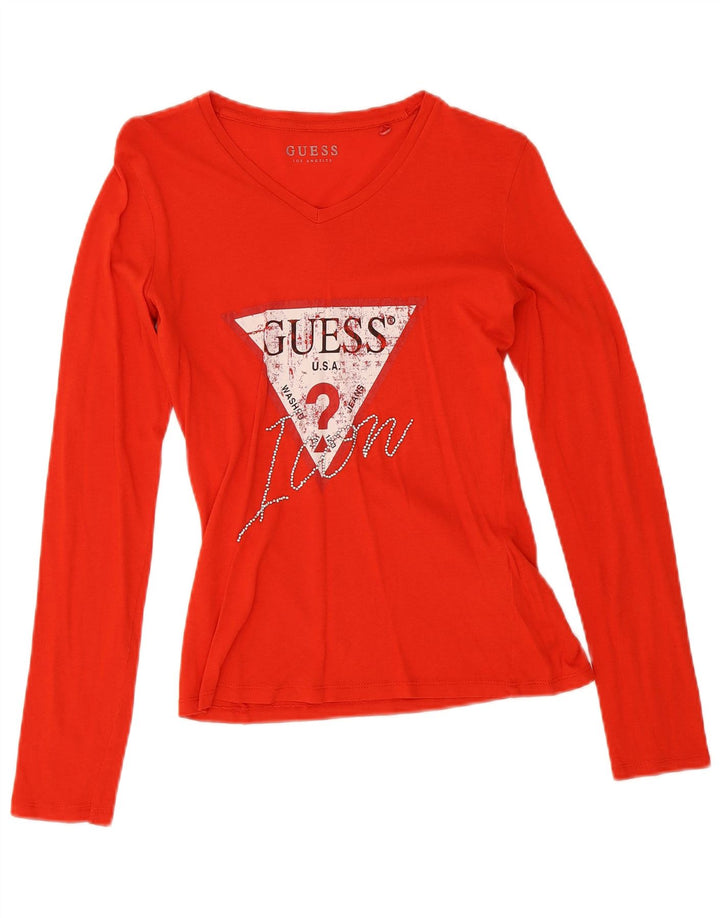 Guess Top gráfico para mujer de manga larga UK 10 Small Red Cotton