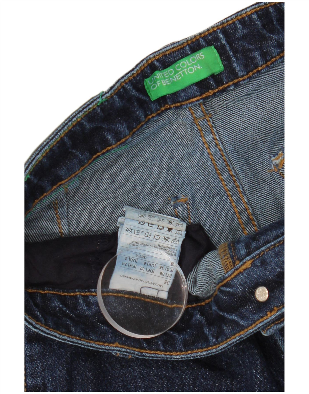 BENETTON Vaqueros acampanados para mujer UK 6 XS W28 L30 Azul marino Algodón