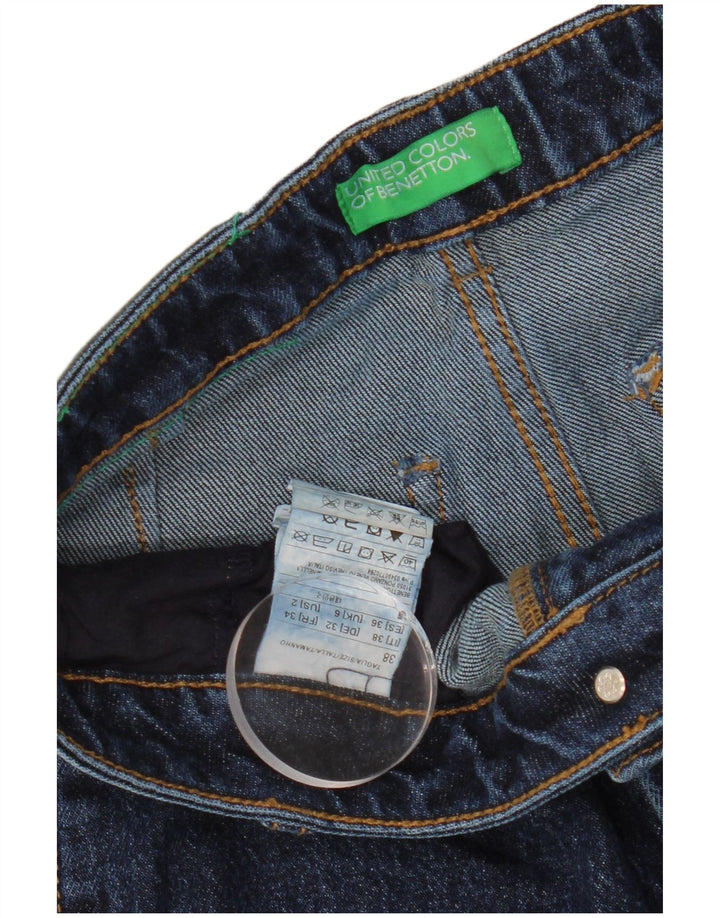 BENETTON Vaqueros acampanados para mujer UK 6 XS W28 L30 Azul marino Algodón