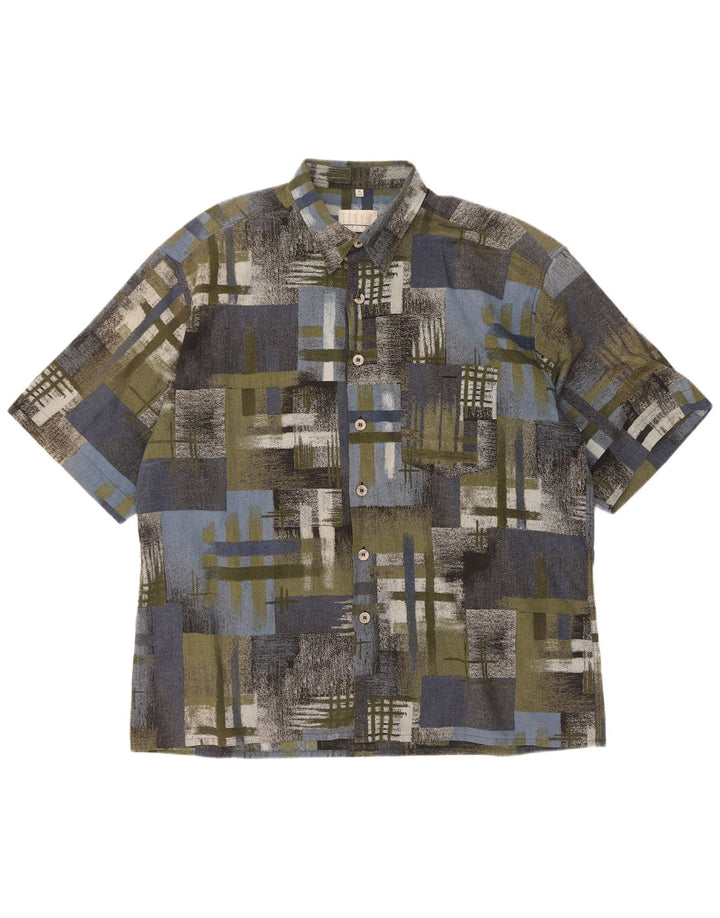 Camisa vintage de manga corta para hombre XL Patchwork verde