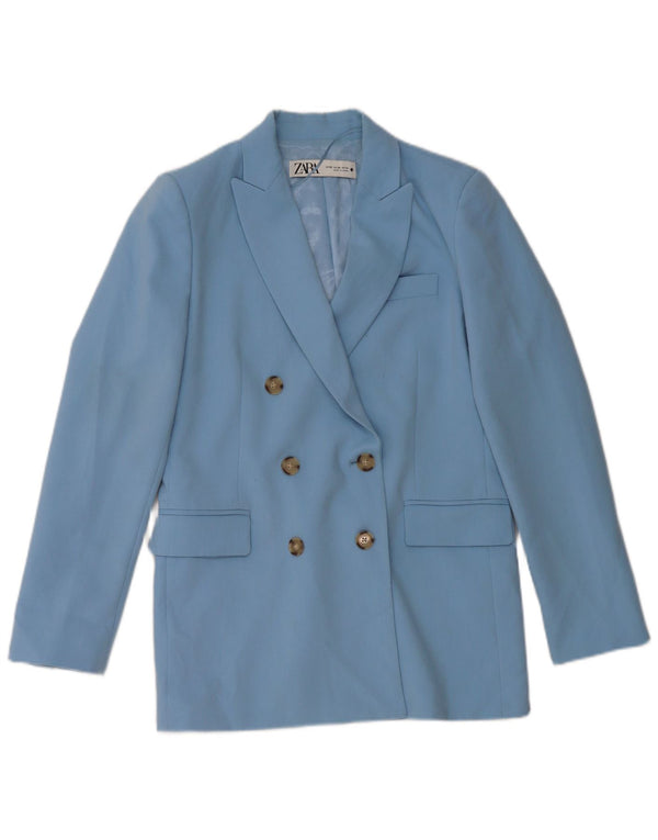 ZARA Mujer Chaqueta Blazer De Doble Botonadura UK 6 XS Poliéster Azul