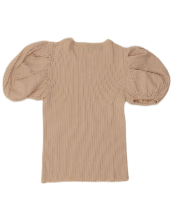 Zara Mujer Crop Blusa Top UK 12 Medium Off White Viscosa