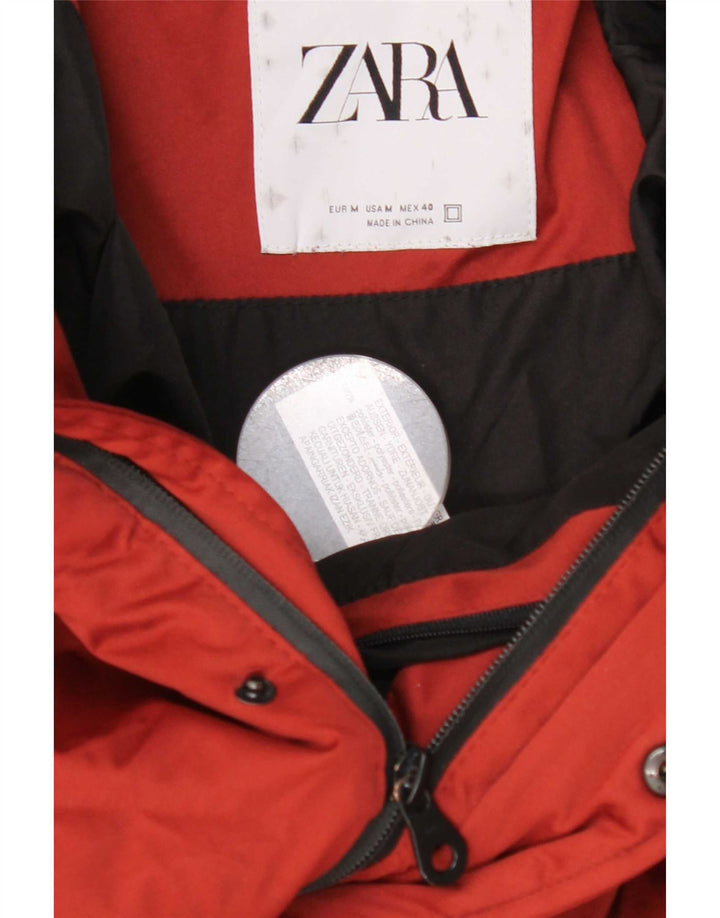 Zara Mens Chaqueta Acolchada Corta Con Capucha UK 40 Mediano Rojo Poliéster