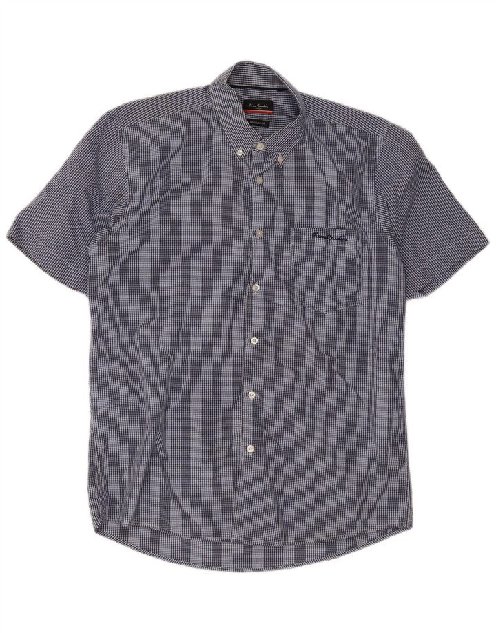 Pierre Cardin Camisa de manga corta para hombre Poliéster a cuadros azul grande