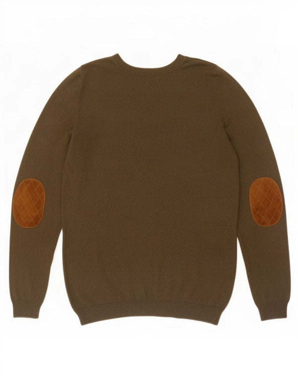 Massimo Dutti Jersey de Cuello Redondo para Mujer UK 42 Algodón Caqui Mediano