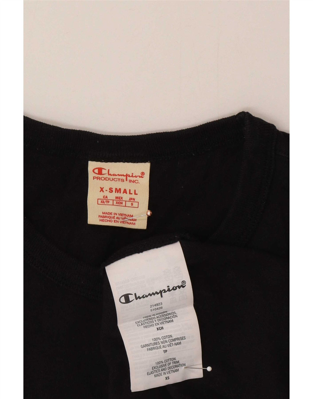 Champion Hombre Camiseta Manga Larga XS Algodón Negro