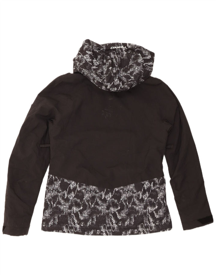 O'NEILL Chaqueta impermeable con capucha y estampado abstracto para mujer, talla 44, talla M, color negro