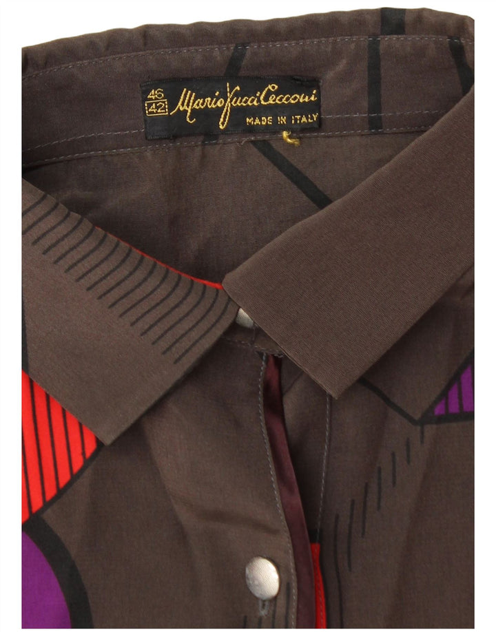 Mario Pucci Cecconi Blusa para Mujer Top IT 42 Marrón Medio Geométrico