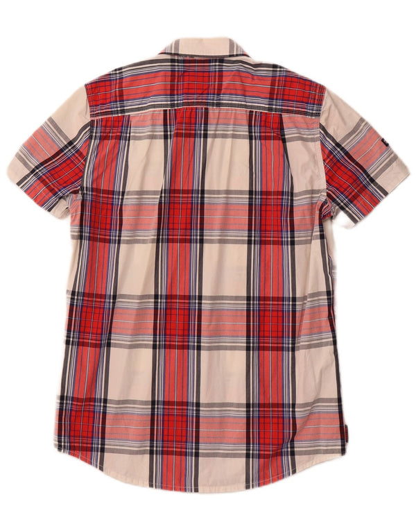SUPERDRY Camisa de manga corta de corte regular para hombre de algodón a cuadros rojos medianos