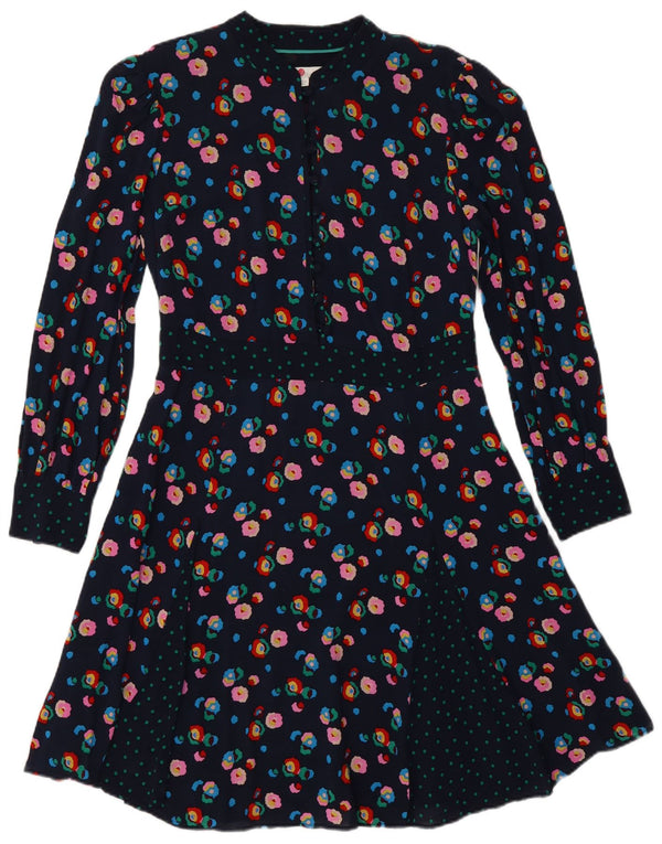 Boden Vestido acampanado de manga larga para mujer UK 40 Small Azul marino Floral Viscosa