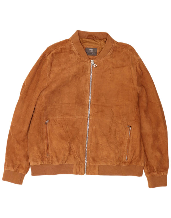 Marks & Spencer Chaqueta bomber de ante para hombre UK 46 3XL Cuero marrón