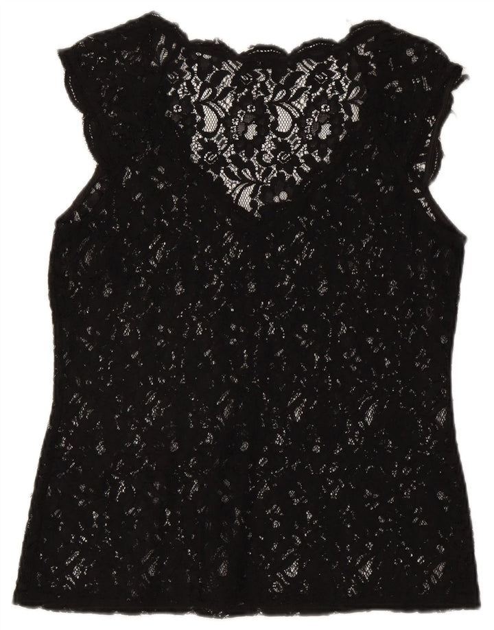 Oasis Blusa de encaje transparente para mujer UK 40 Medium Black Floral