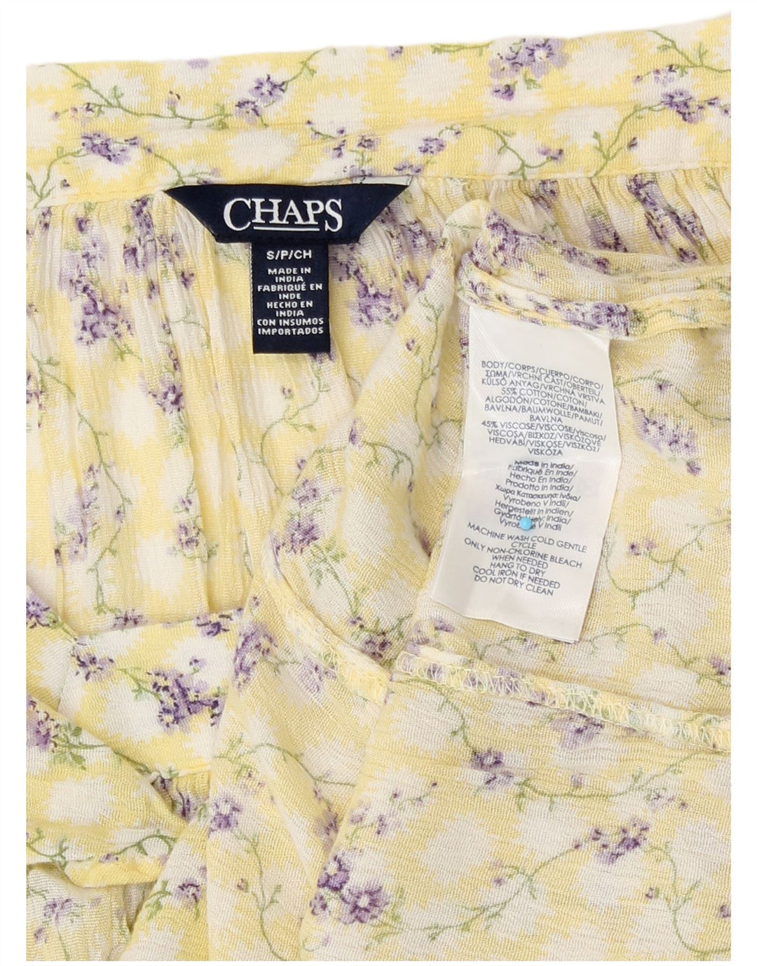 Chaps Blusa de manga larga para mujer UK 10 Small Yellow Floral Cotton