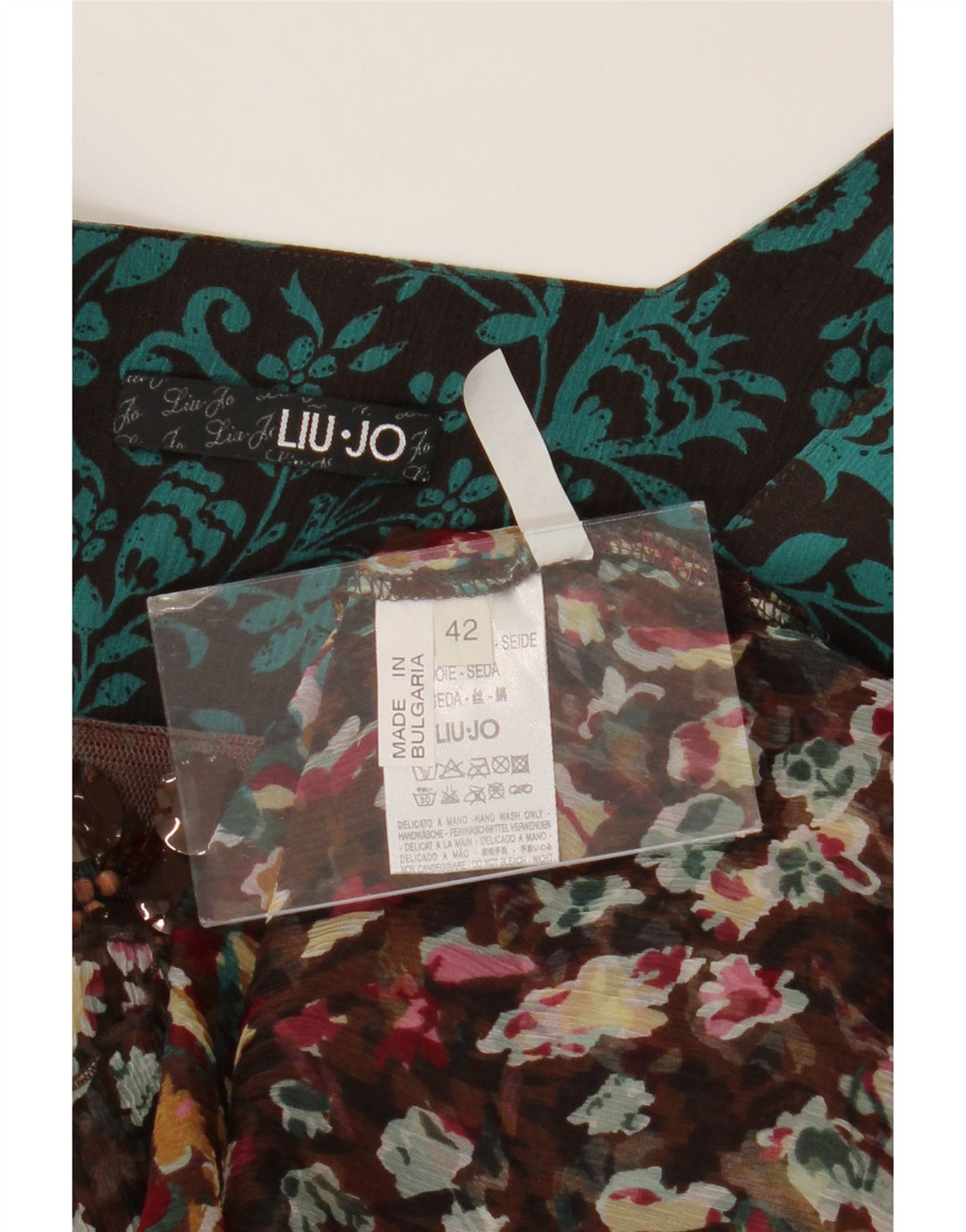 Liu Jo Blusa Poncho Transparente para Mujer IT 42 Seda Floral Marrón Medio