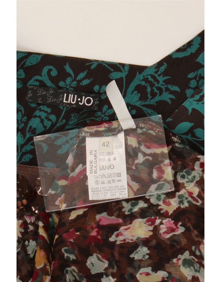 Liu Jo Blusa Poncho Transparente para Mujer IT 42 Seda Floral Marrón Medio