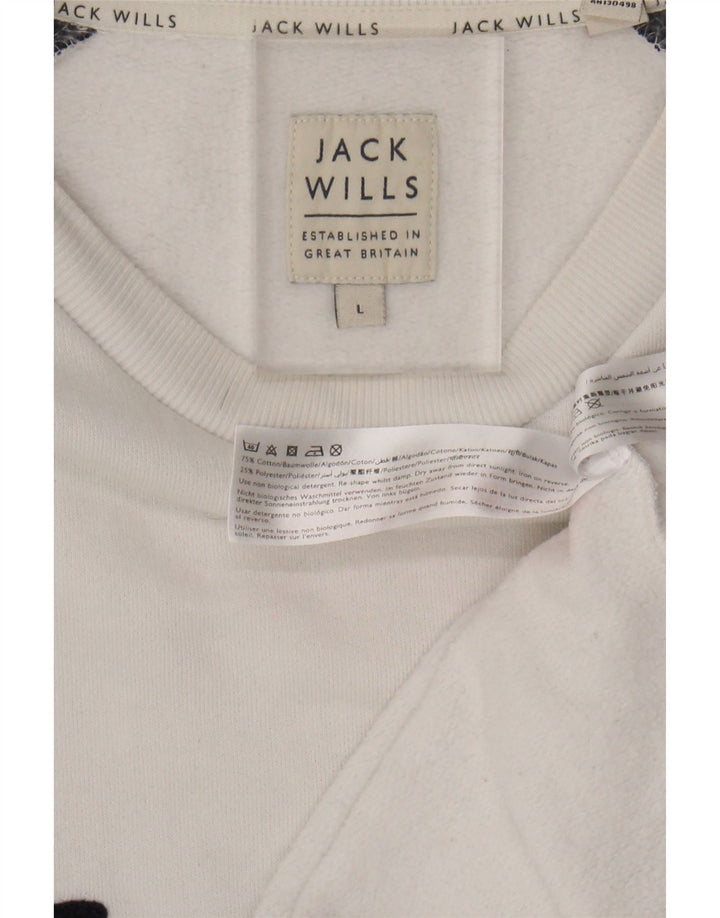 JACK WILLS Mens Graphic Sweatshirt Jumper Large White Colourblock Cotton