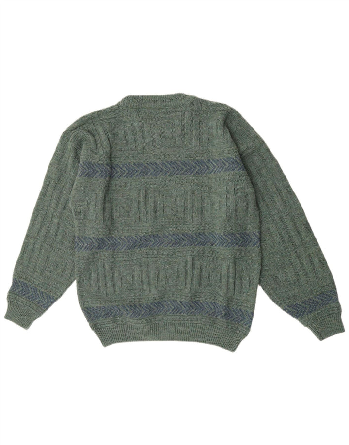 Claude De Pierre Jersey De Cuello Redondo Para Hombre De Lana Geométrica Verde Medio