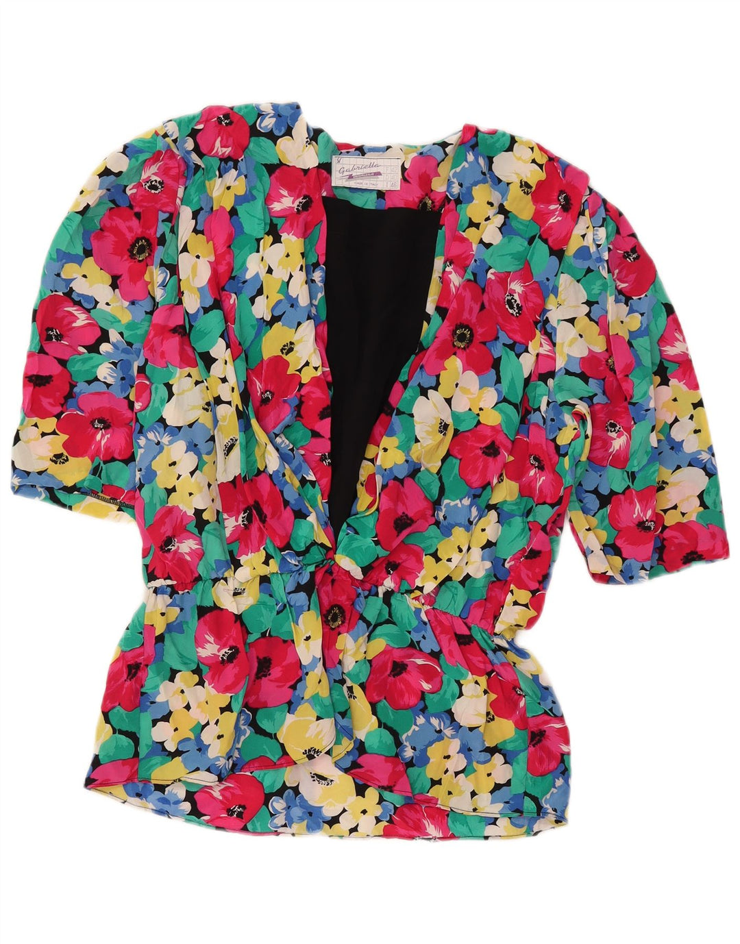 Vintage mujer 3/4 manga blusa top IT 46 grande multicolor floral