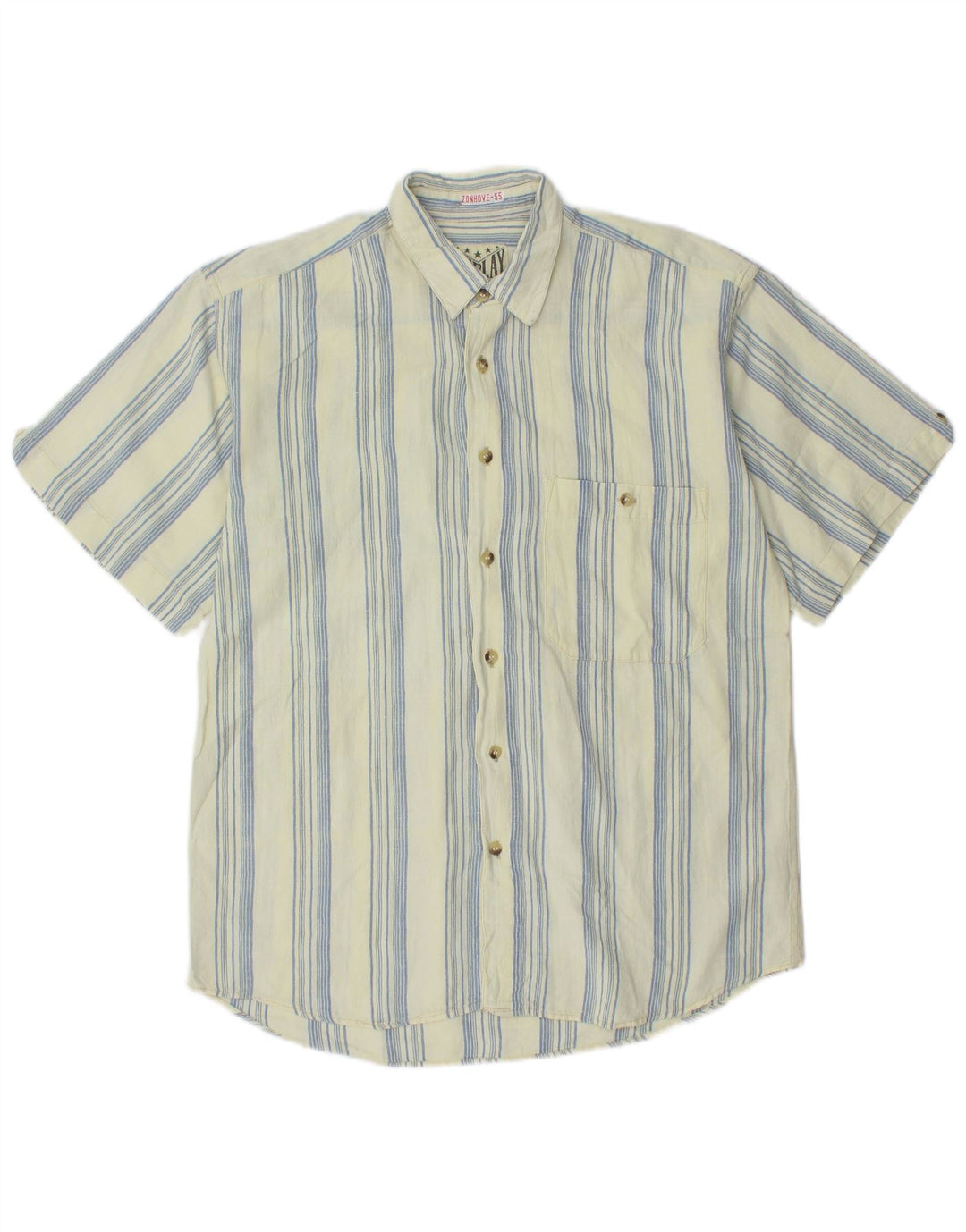 VINTAGE Camisa de manga corta para hombre Rayas azules grandes