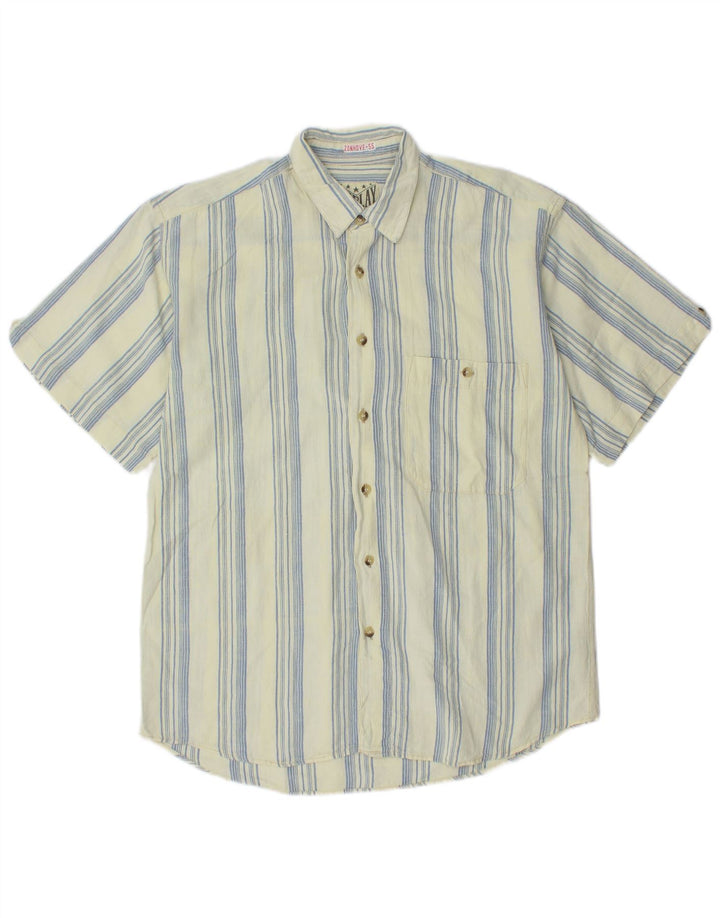 VINTAGE Camisa de manga corta para hombre Rayas azules grandes
