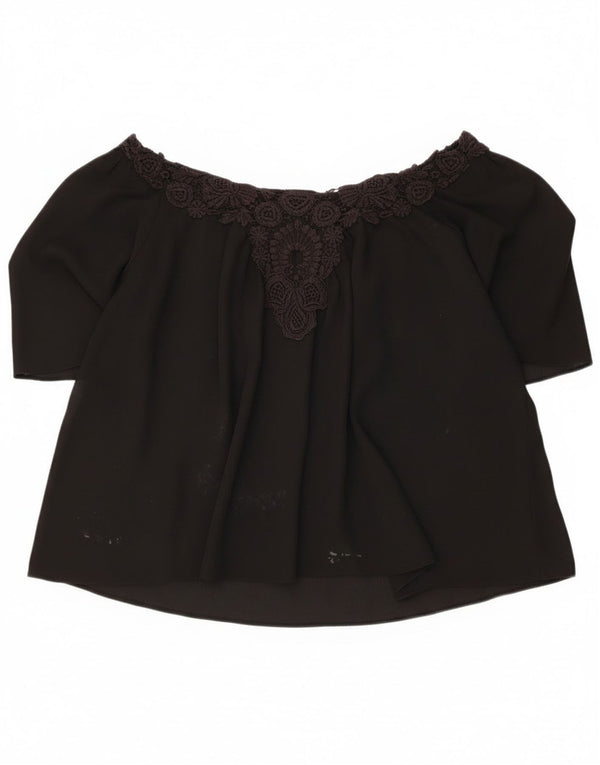 Zara Top corto extragrande con hombros descubiertos para mujer UK 46 Grande Negro Floral