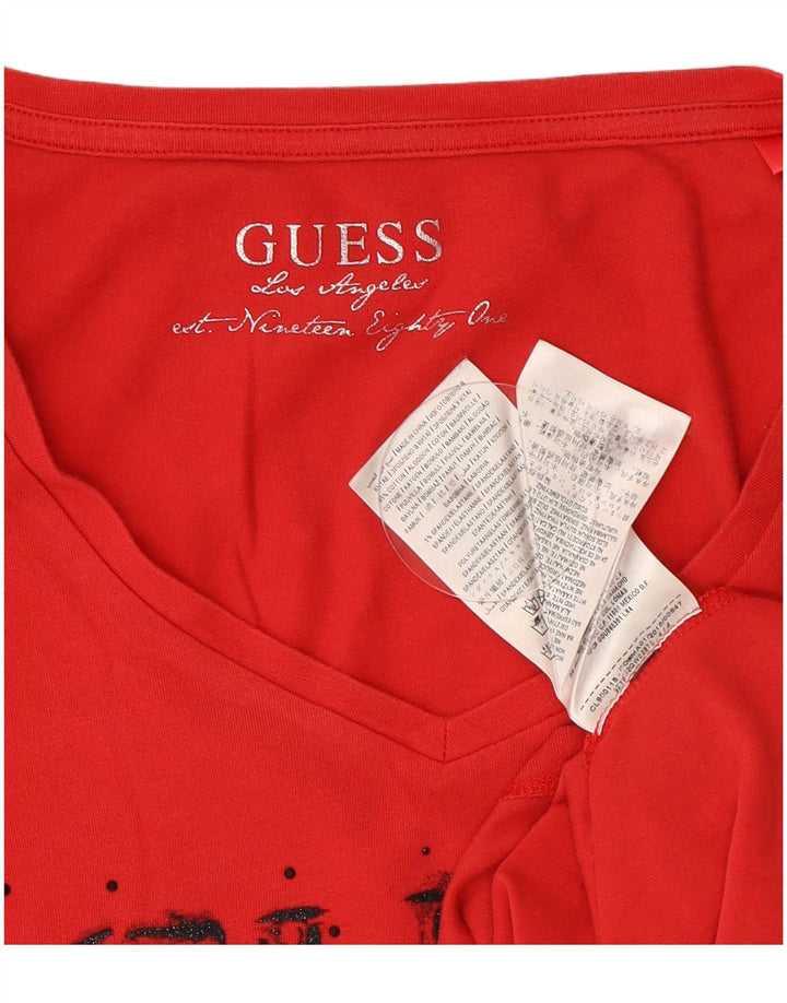 Guess Top gráfico para mujer de manga larga UK 8 Small Red Cotton