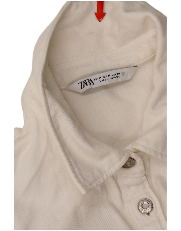 Zara Vestido Vaquero Con Volantes En La Parte Delantera Reino Unido 42 Algodón Blanco Mediano