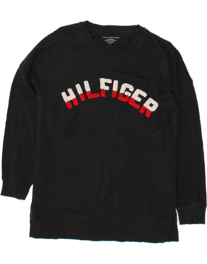 TOMMY HILFIGER Womens Oversized Sweatshirt Jumper UK 10 Small Black Vintage Tommy Hilfiger and Second-Hand Tommy Hilfiger from Messina Hembry 