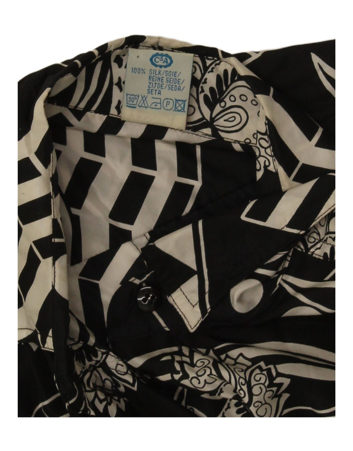 Yessica Blusa Camisera Con Estampado Abstracto IT 44 Medium Seda Negra