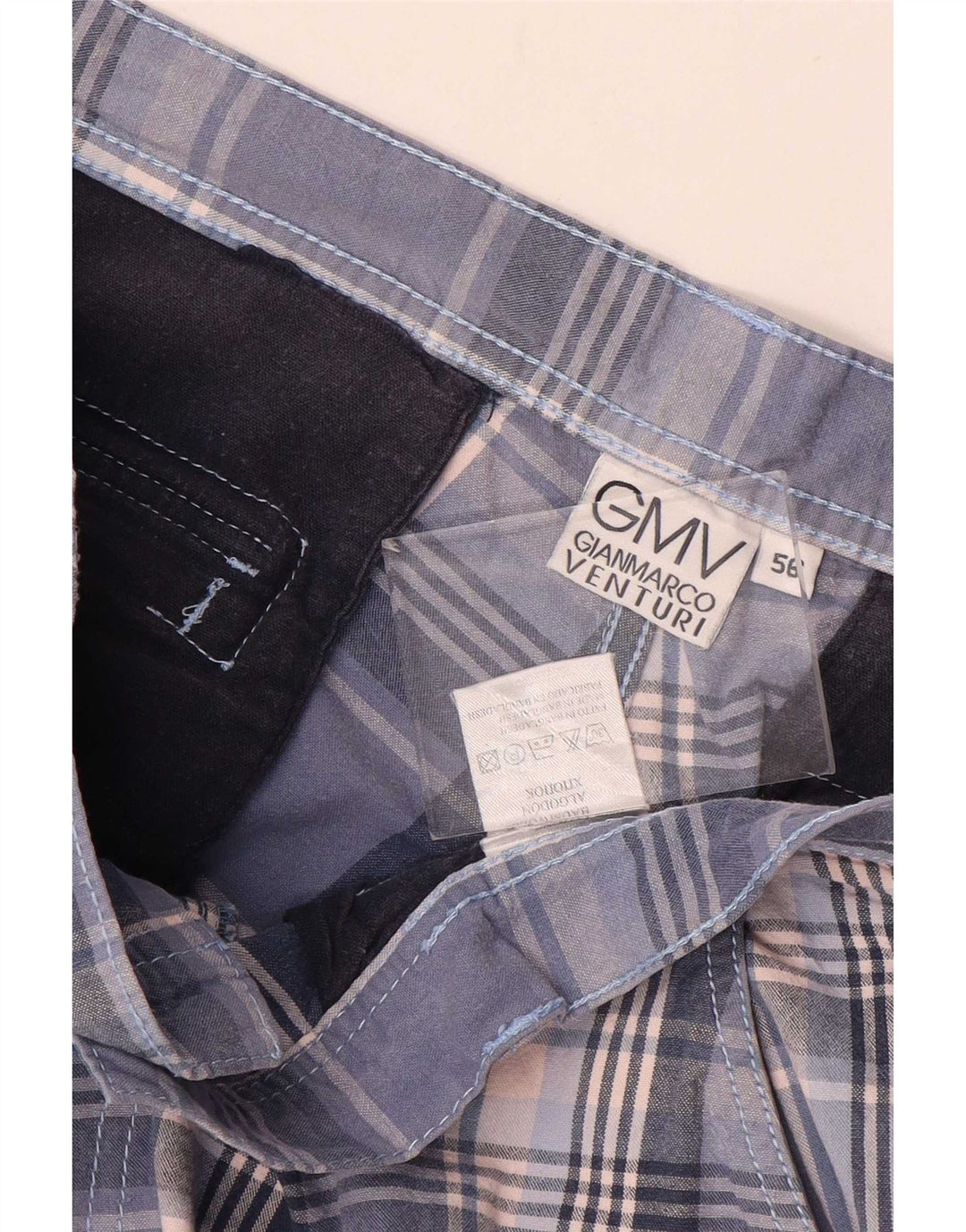 Gianmarco Venturi Pantalones cortos chinos para hombre W36 Algodón a cuadros azules grandes