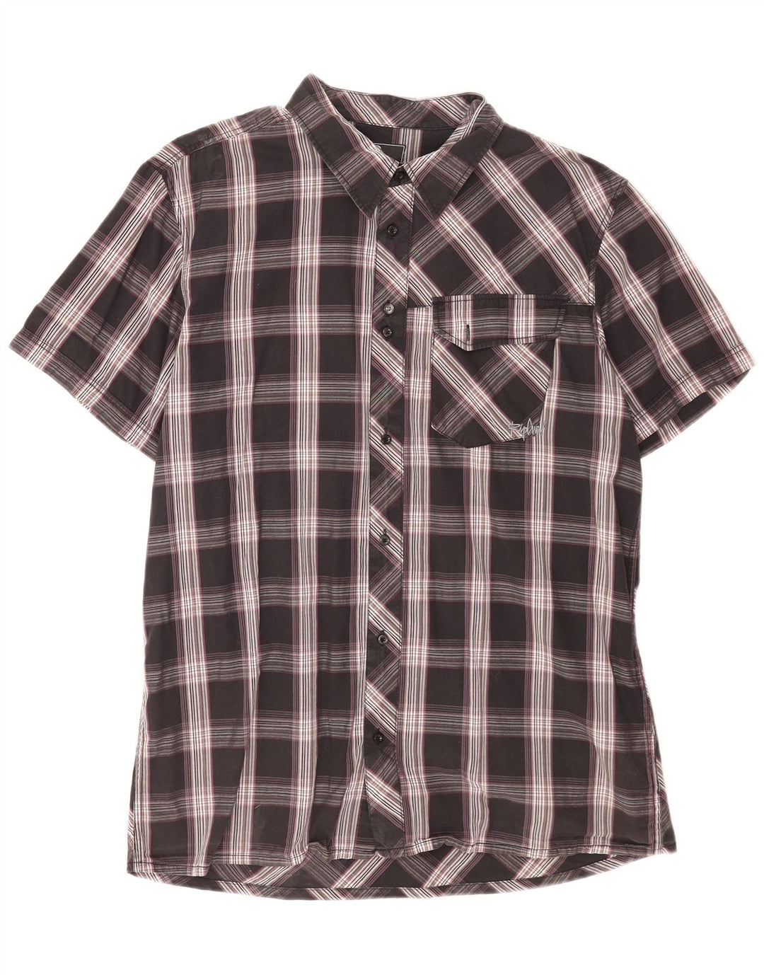 Rip Curl Camisa De Manga Corta Hombre XL Algodón A Cuadros Negro