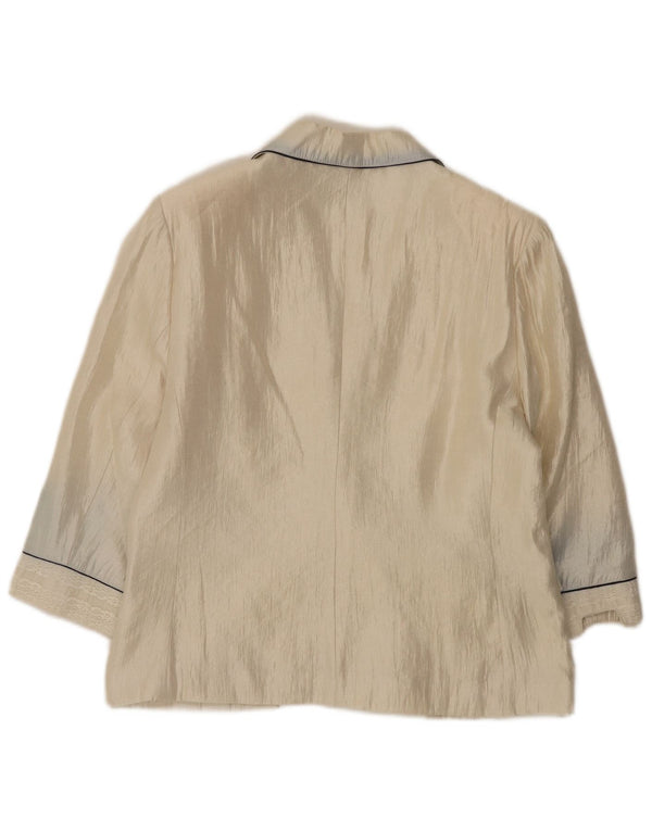 Vintage mujer 3/4 manga 1 botón Blazer chaqueta EU 50 3XL Beige Viscosa