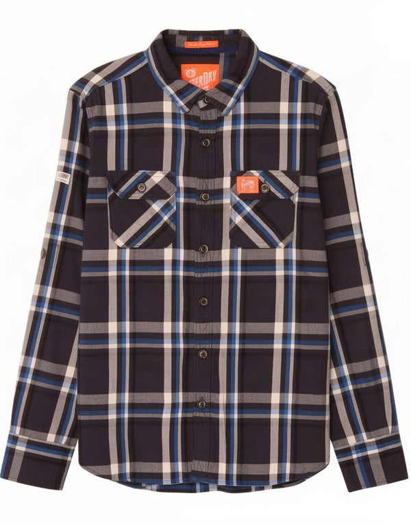 Superdry Camisa De Franela De Algodón A Cuadros En Azul Marino Medio