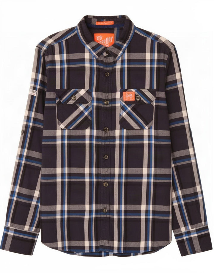 Superdry Camisa De Franela De Algodón A Cuadros En Azul Marino Medio