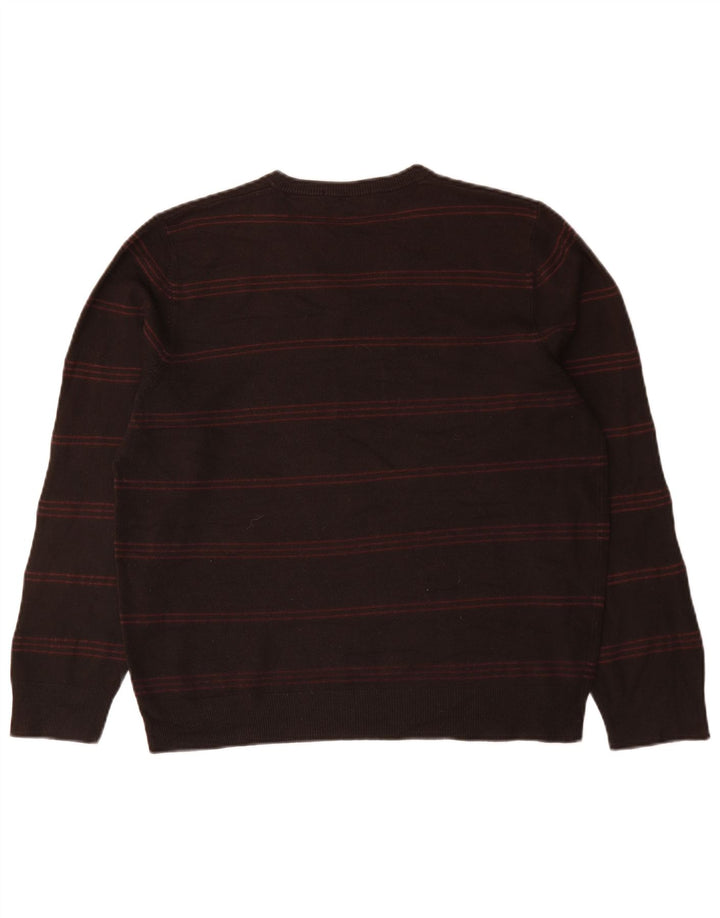 Marks & Spencer Suéter tipo jersey con cuello en V para hombre, color azul, talla grande, color marrón, a rayas