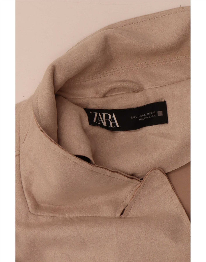 Zara Mujer Chaleco Largo UK 46 Grande Poliéster Beige