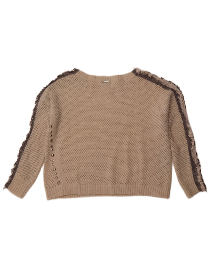 LIU JO Suéter tipo jersey con cuello barco de crochet para mujer UK 12 Medium White