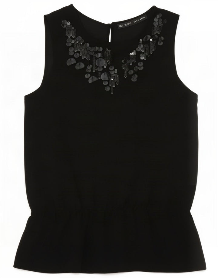 Zara Mujer Blusa Sin Mangas Top UK 6 XS Poliéster Negro