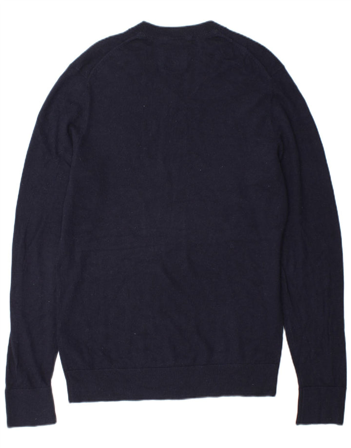 Abercrombie & Fitch Jersey con cuello en V para hombre de lana azul marino medio