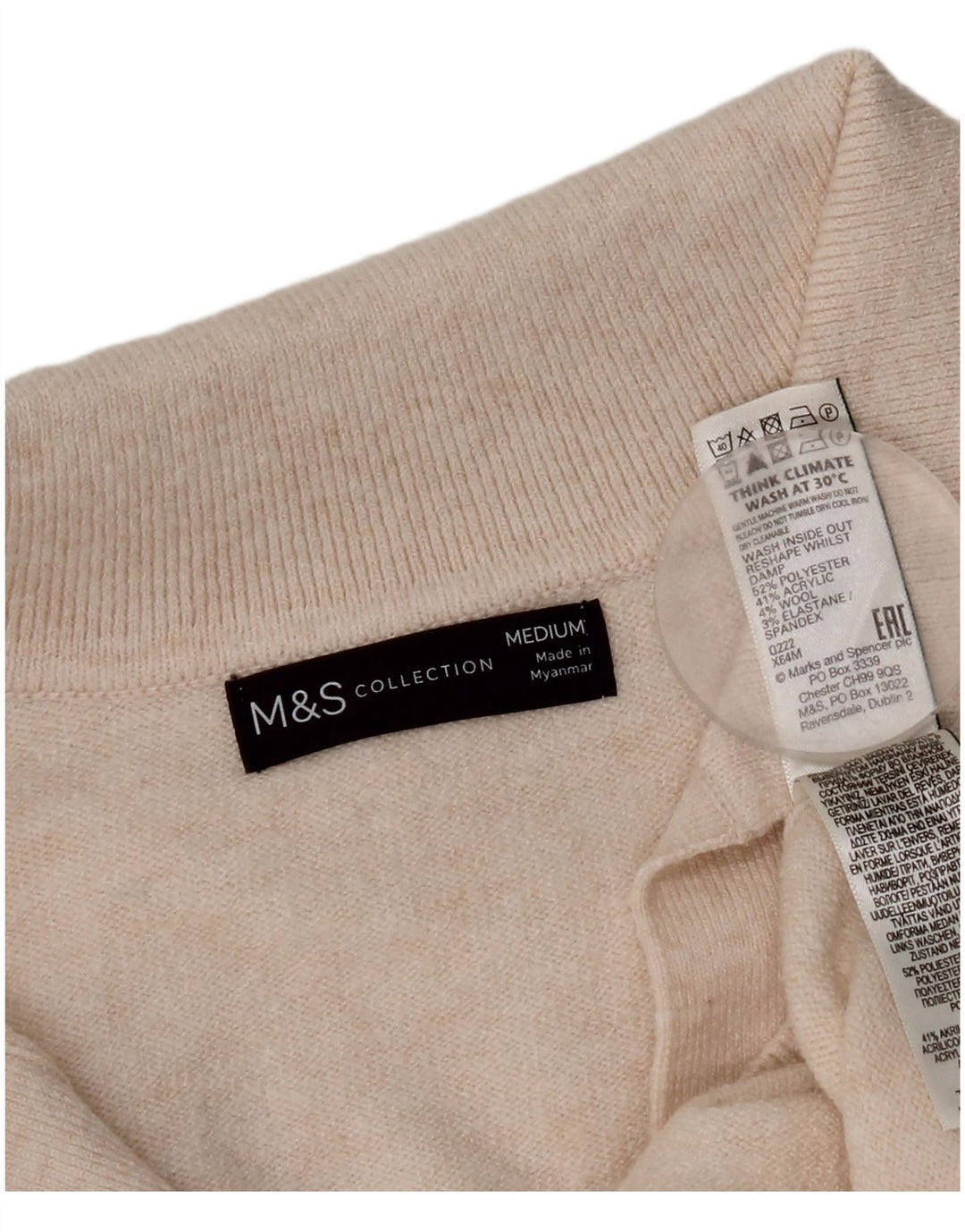 Marks & Spencer Suéter tipo jersey con cuello tipo polo para mujer UK 40 Medium Off White