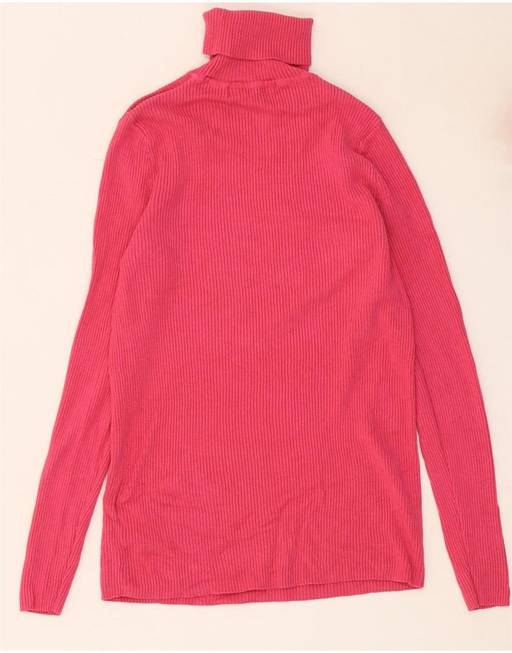Marks & Spencer Top con cuello vuelto para mujer, manga larga, talla 40, viscosa rosa pequeña