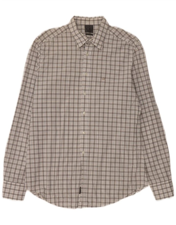 Calvin Klein Camisa Slim Fit para Hombre con Cuadros Grises Grandes