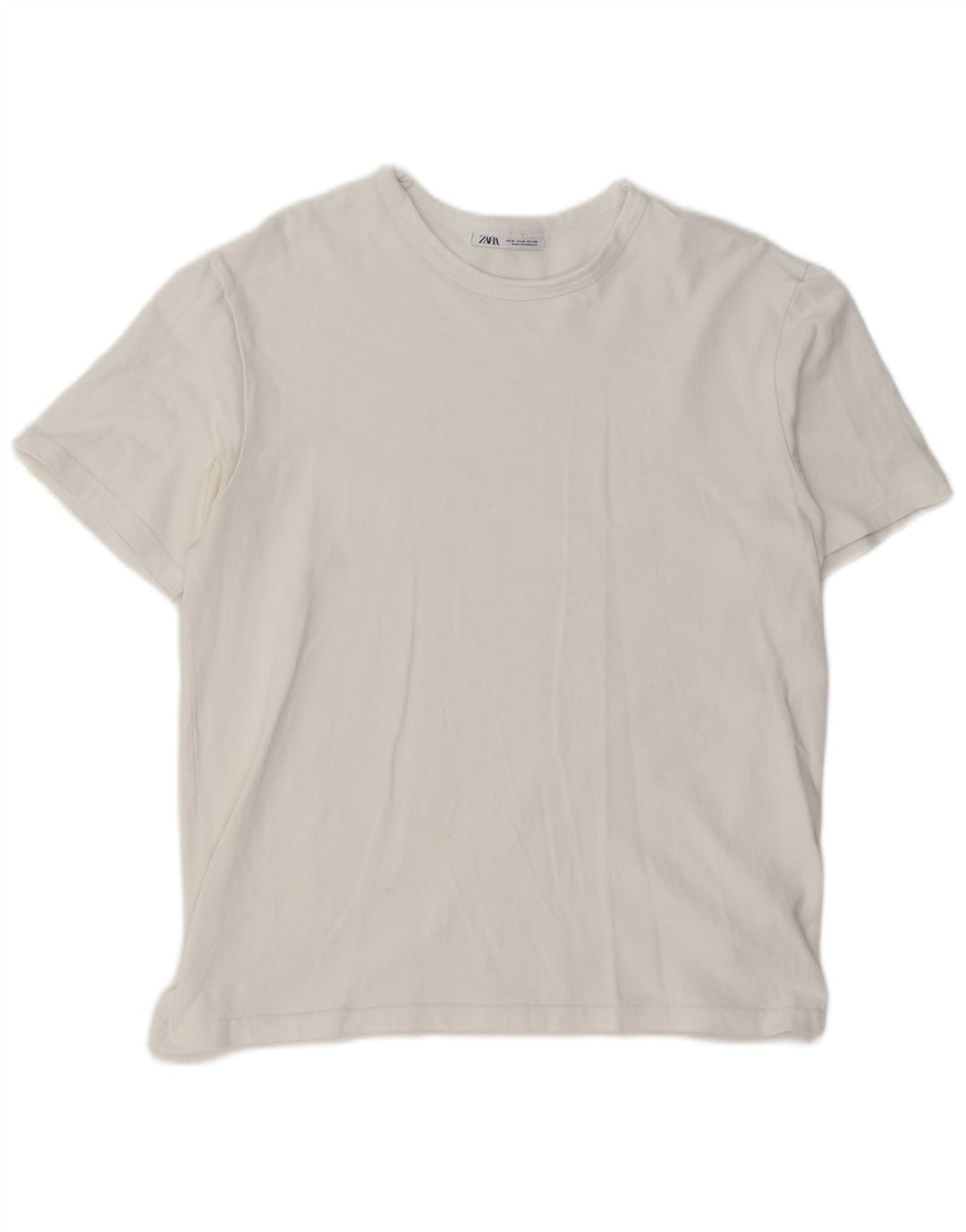 ZARA Hombre Camiseta Top Mediano Algodón Blanco