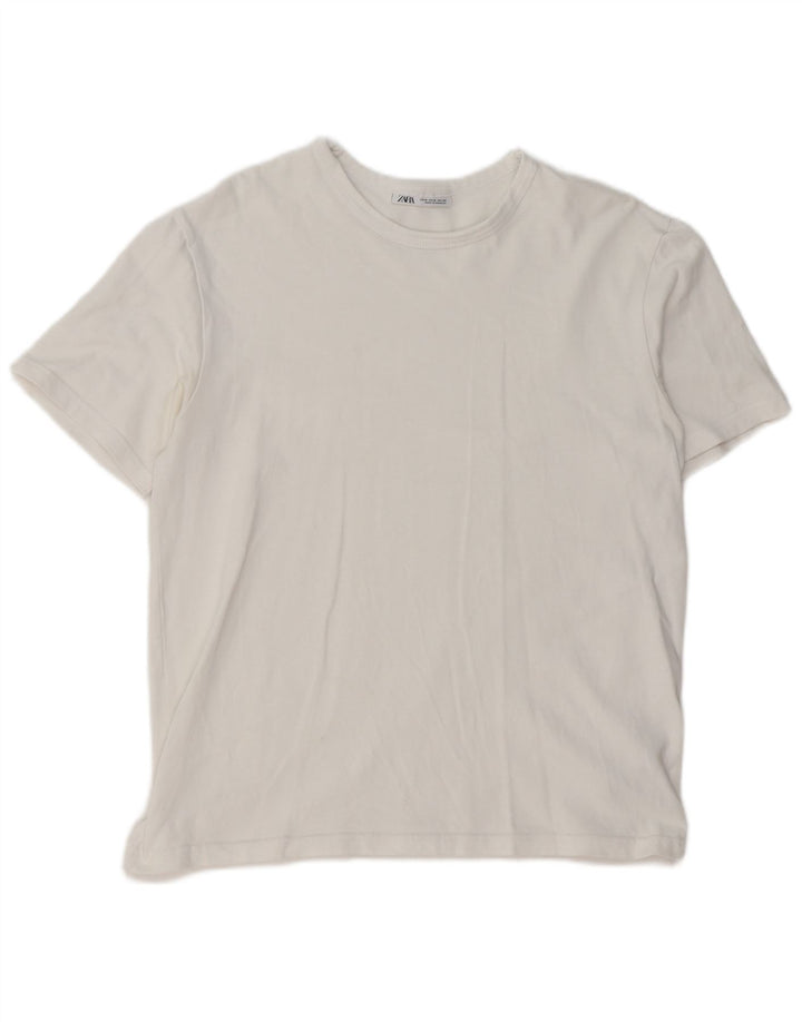 ZARA Hombre Camiseta Top Mediano Algodón Blanco